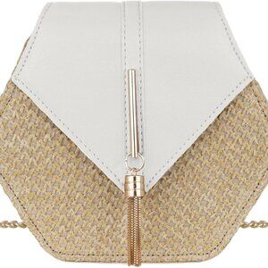 Women Straw Crossbody Bag Faux Leather Small Summer Beach Purse with Tassel